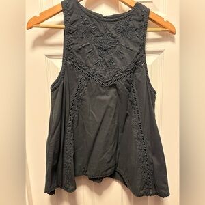 MOTHER Maria Cher Embroidered Black Sleeveless Top